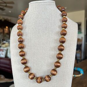 Dark and Light Brown Wood Beaded Necklace